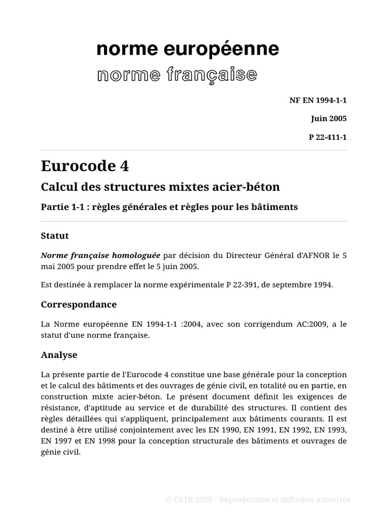 AFNOR - Eurocode 4 - Calcul Des Structures Mixtes Acier-Béton | PDF ...