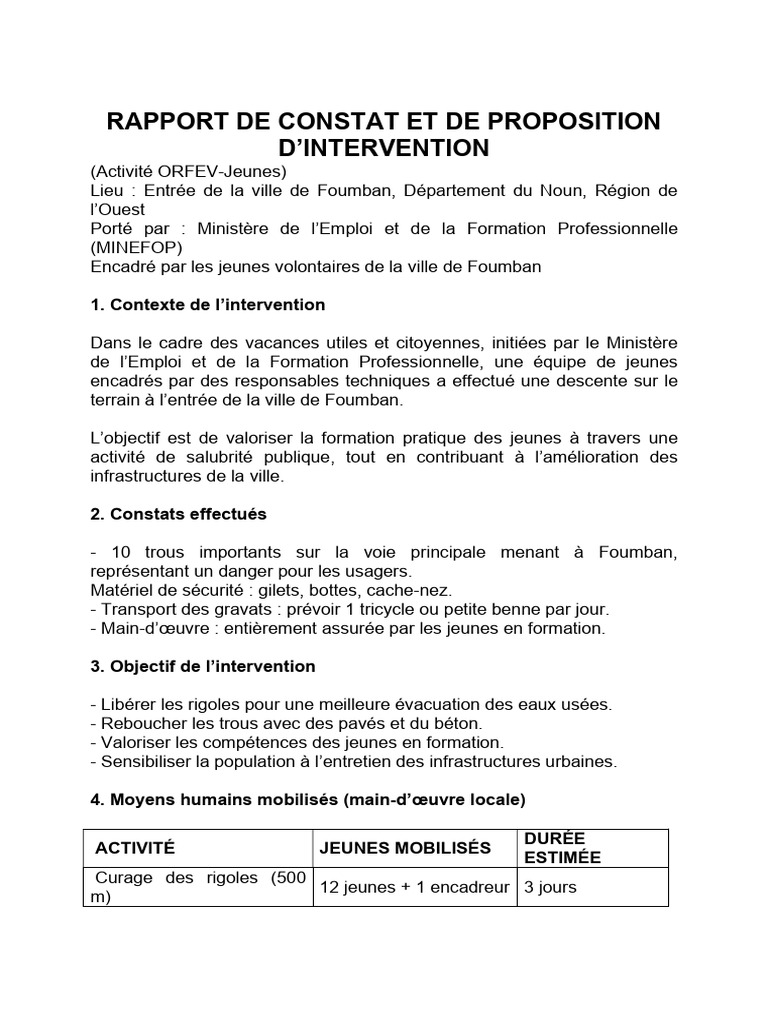 Intervention ORFEV à Foumban | PDF