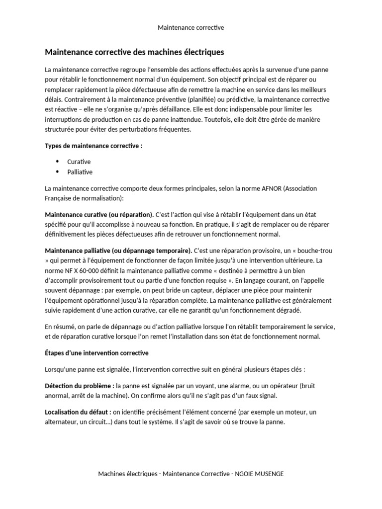 Maintenance Corrective - Travail de Machine | PDF | Sécurité ...