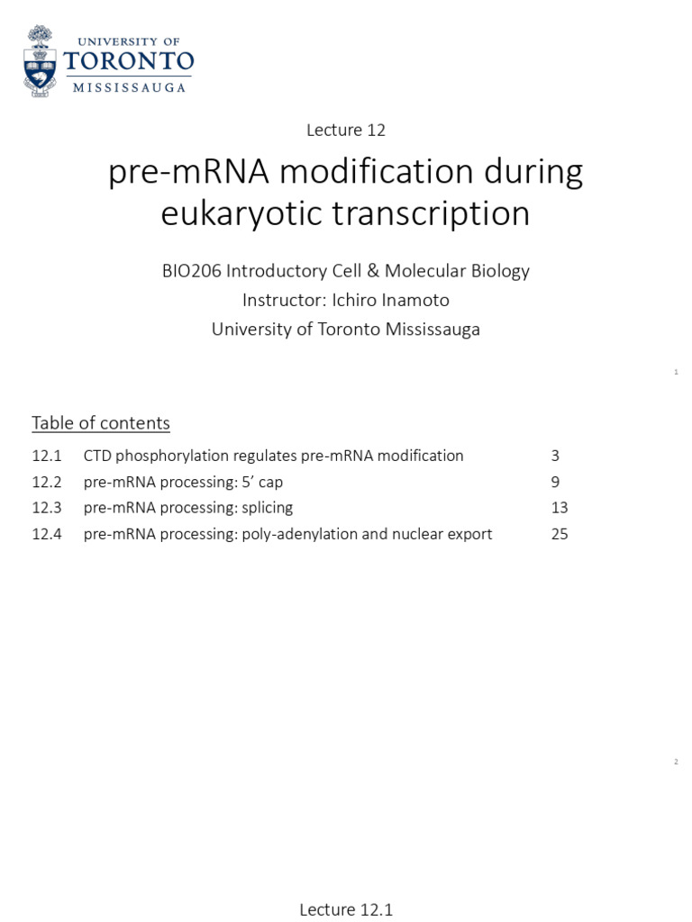 Eukaryotic pre-mRNA Processing Overview | PDF | Rna Splicing ...