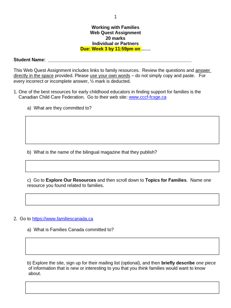 Family Resources Web Quest Assignment | PDF | Chess Openings | Chess