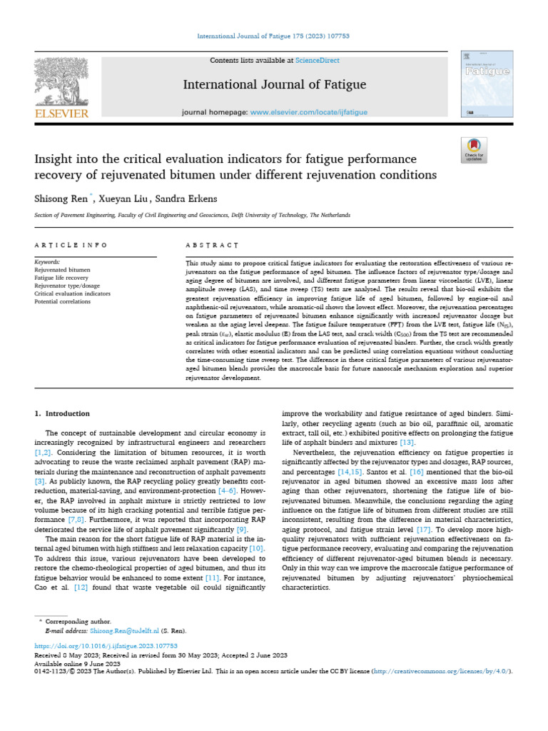 International Journal of Fatigue: Shisong Ren, Xueyan Liu, Sandra ...