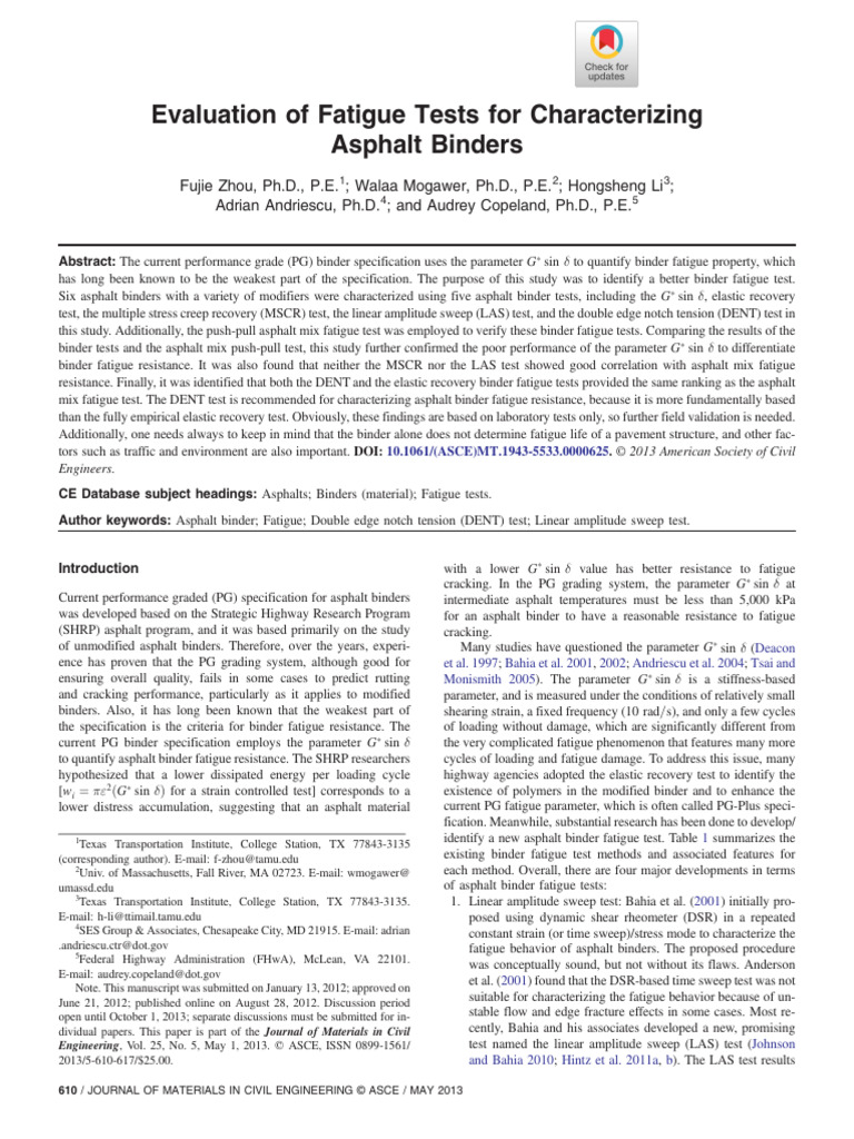 Asphalt Binder Fatigue Test Evaluation | PDF | Fatigue (Material ...