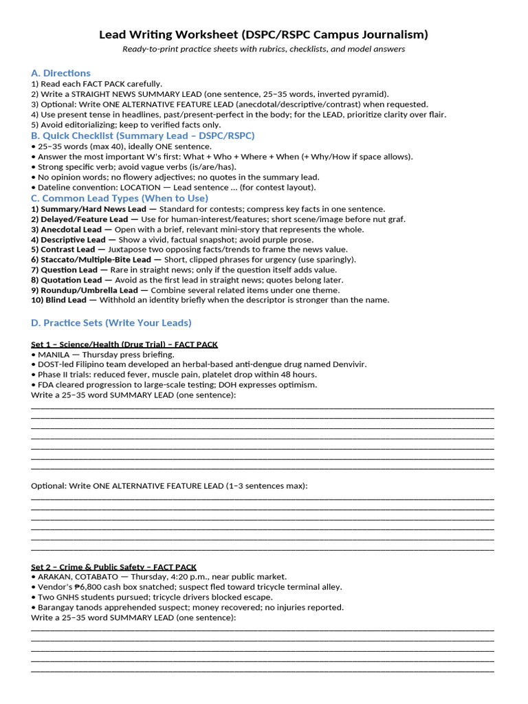 Lead Writing Worksheet DSPC RSPC Set | PDF | Linguistics | Linguistic ...