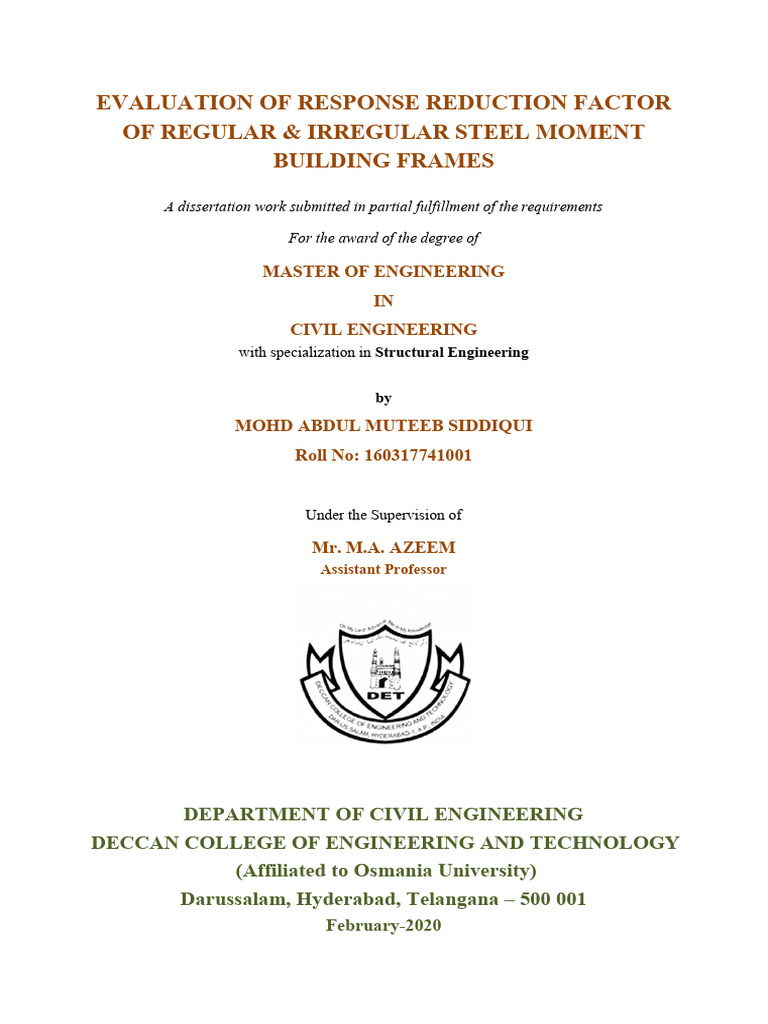 Evaluation of Response Reduction Factor of Regular & Irregular Steel ...