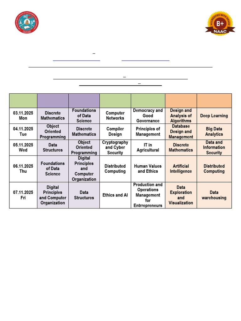 CSE & AI Model Exam Schedule 2025-26 | PDF | Artificial Intelligence ...