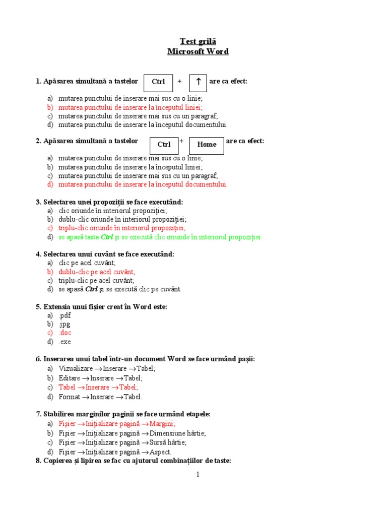 Test Grila Word 2 | PDF