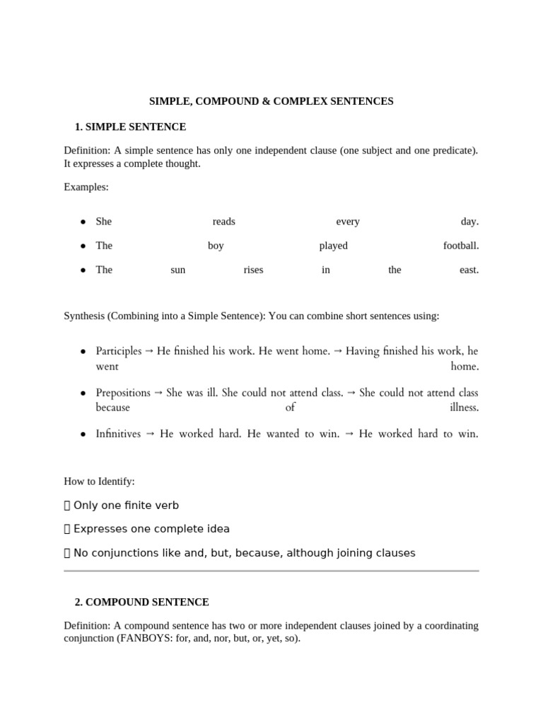 Understanding Sentence Types: Simple, Compound, Complex | PDF ...