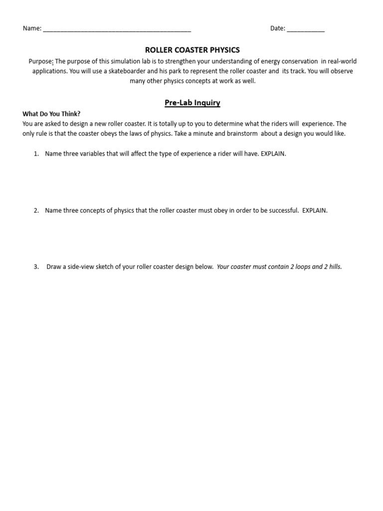 Roller Coaster Physics Simulation Lab | PDF | Friction | Classical ...