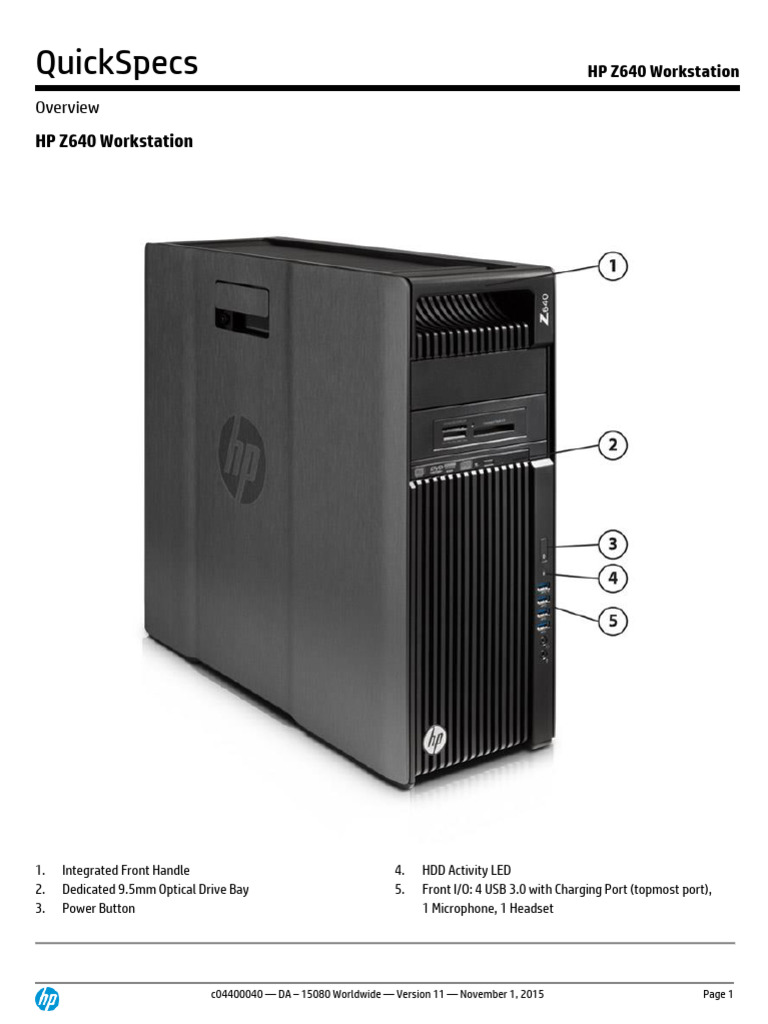 HP Z640 Workstation QuickSpecs Overview | PDF | Solid State Drive ...