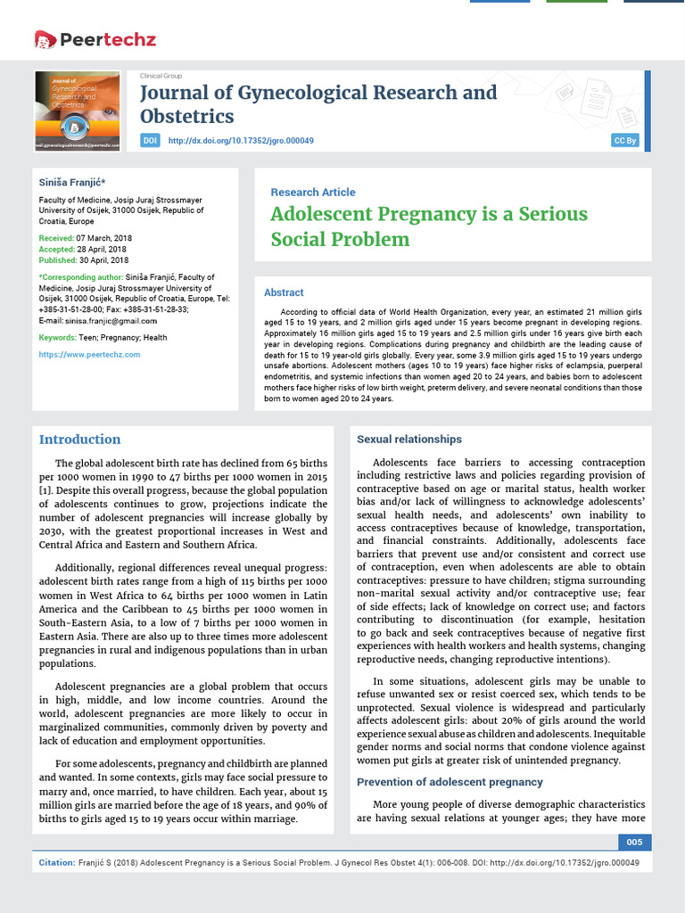 Adolescent Pregnancy: A Global Concern | PDF | Teenage Pregnancy ...