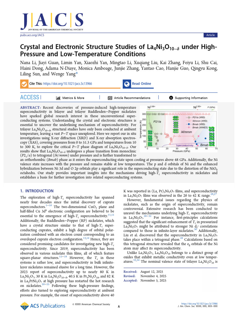Crystal and Electronic Structure Studies of La4ni3o10 δ Under High ...