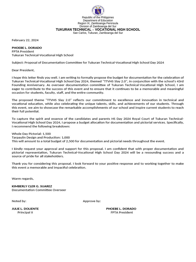 Budget Proposals for TTVHS Events 2024 | PDF