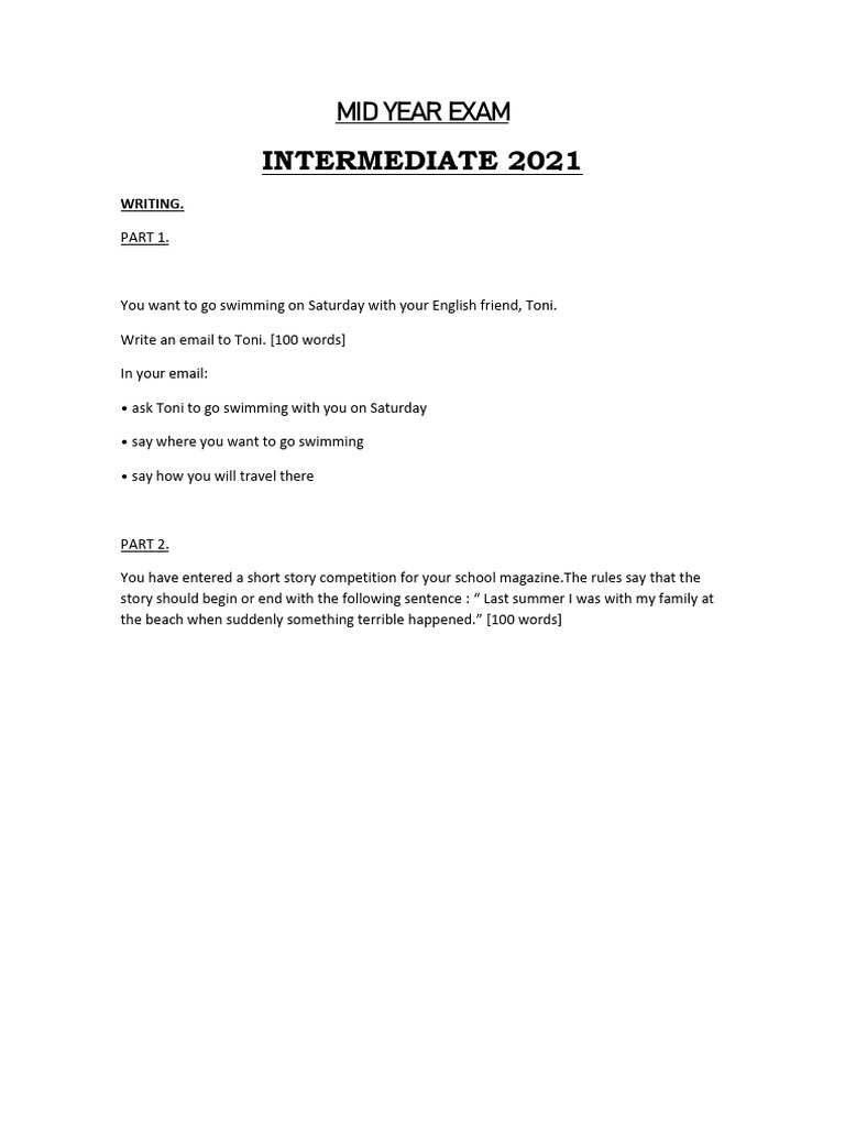 MID YEAR EXAM Writing Intermediate | PDF