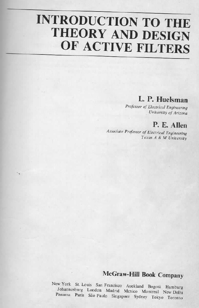 Huelsman Allen Introduction To The Theory and Design of Active Filters ...