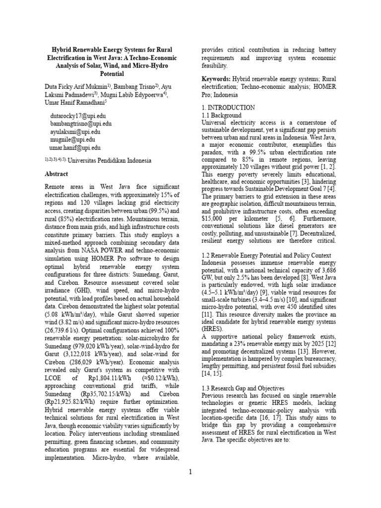 Hybrid Renewable Energy Systems For Rural Electrification in West Java ...
