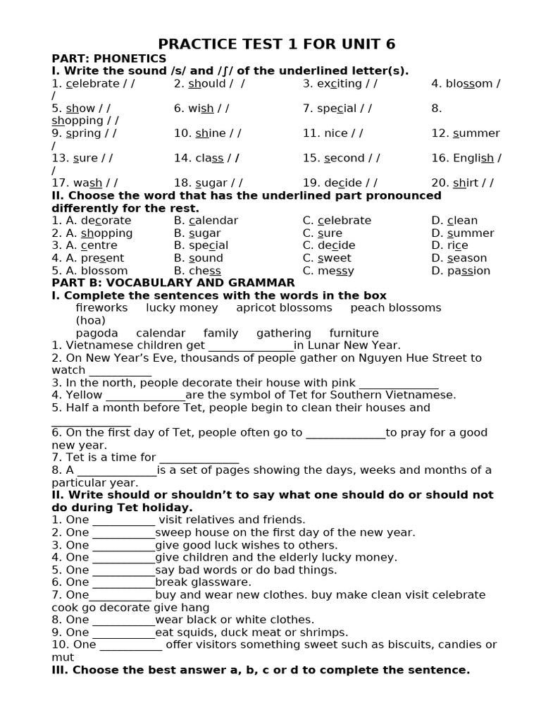 Phonetics and Vocabulary Practice Test | PDF