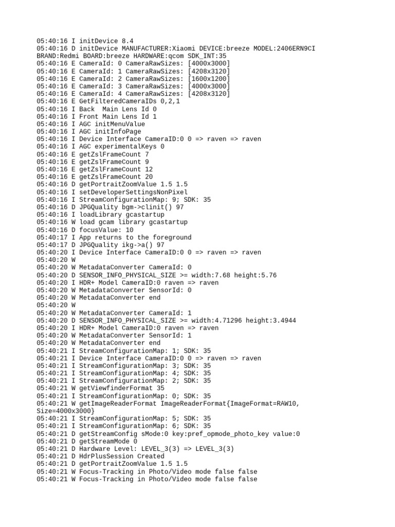 Xiaomi Redmi Camera Initialization Logs | PDF | Software Development ...