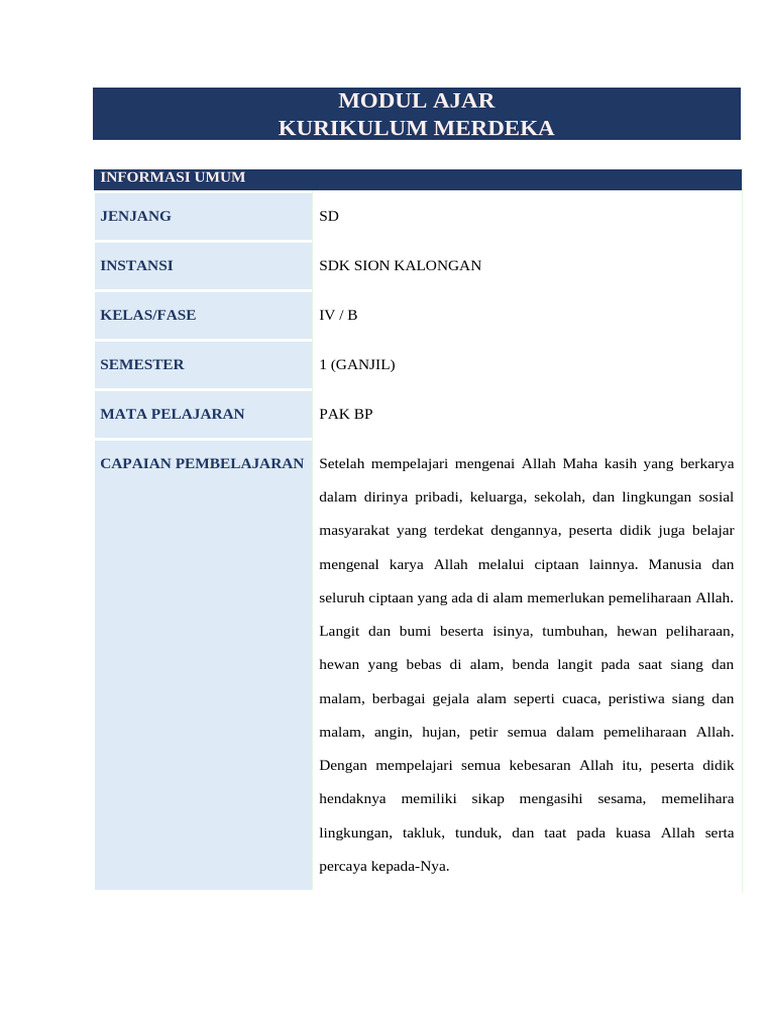 Modul Ajar Kurikulum Merdeka SD Kelas IV | PDF