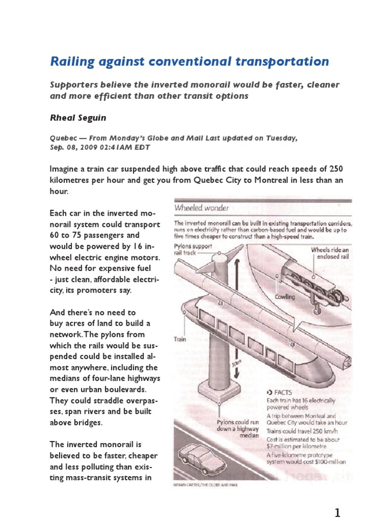 Inverted Monorail: Future of Transit | PDF | Public Transport | Train