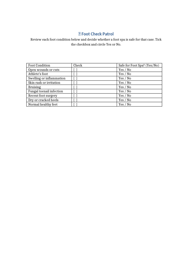 Foot Spa Safety Checklist | PDF