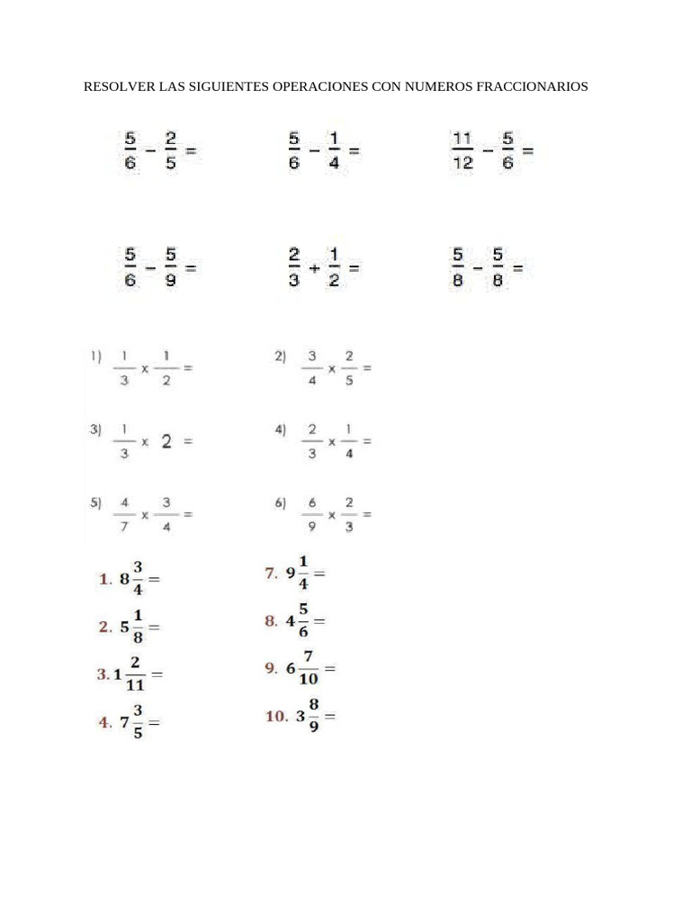 Operaciones Con Numeros Fraccionarios | PDF