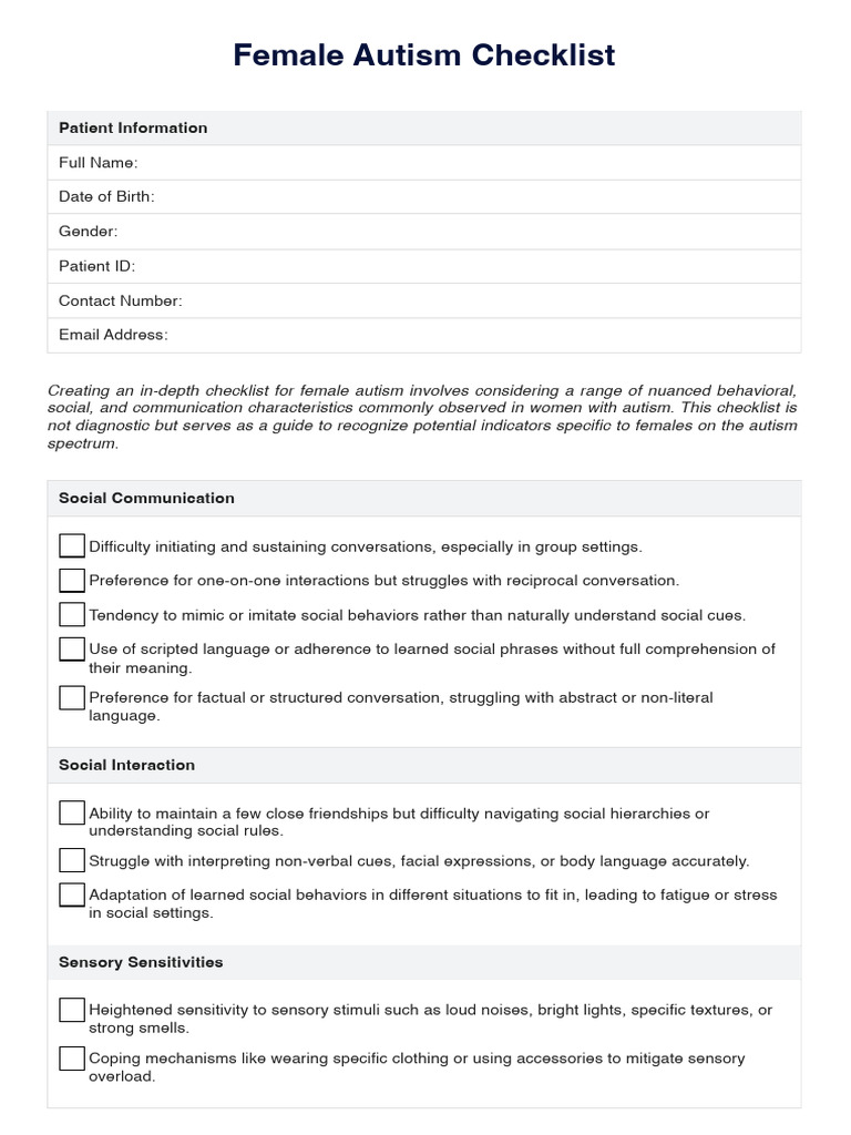 Female Autism Checklist | PDF | Autism | Communication