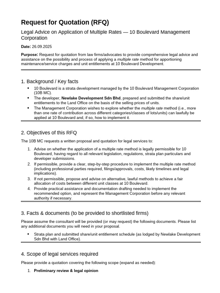 Legal RFQ for Multiple Rate Method | PDF | Real Estate Appraisal ...