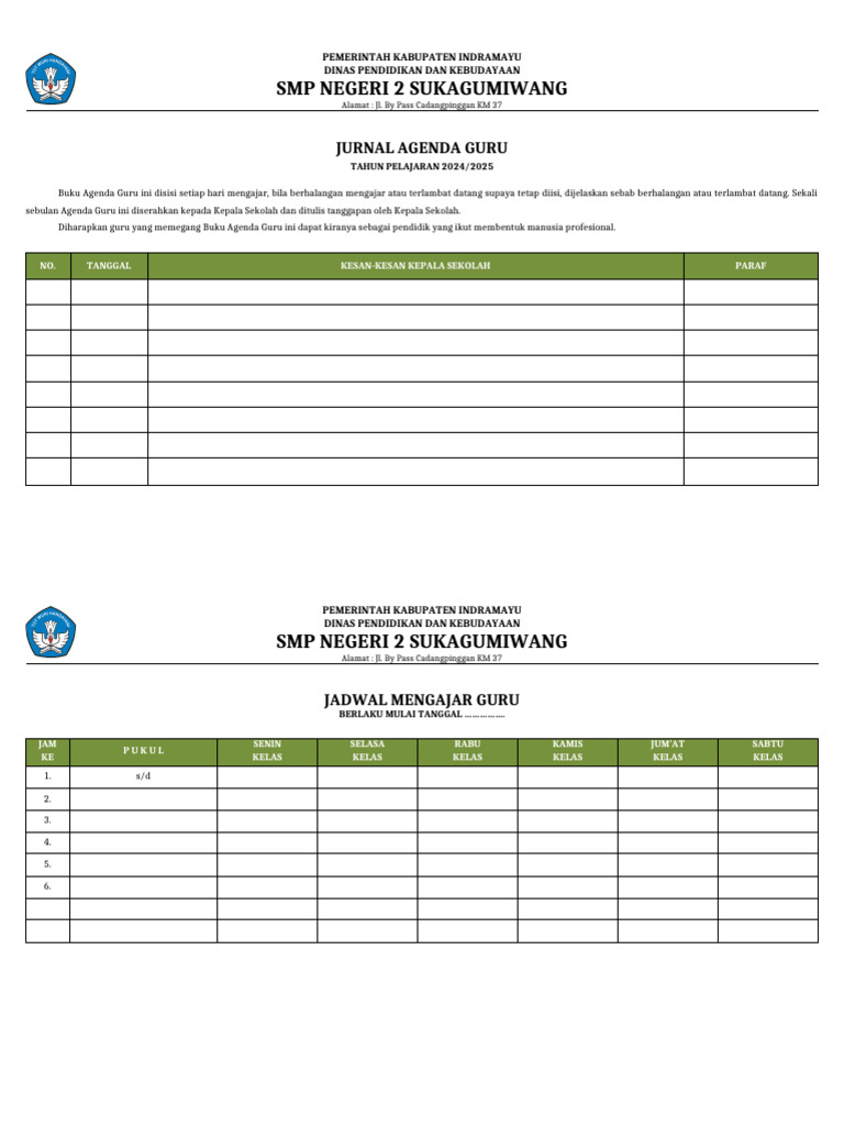 Jurnal Mengajar Guru SMP 2024/2025 | PDF