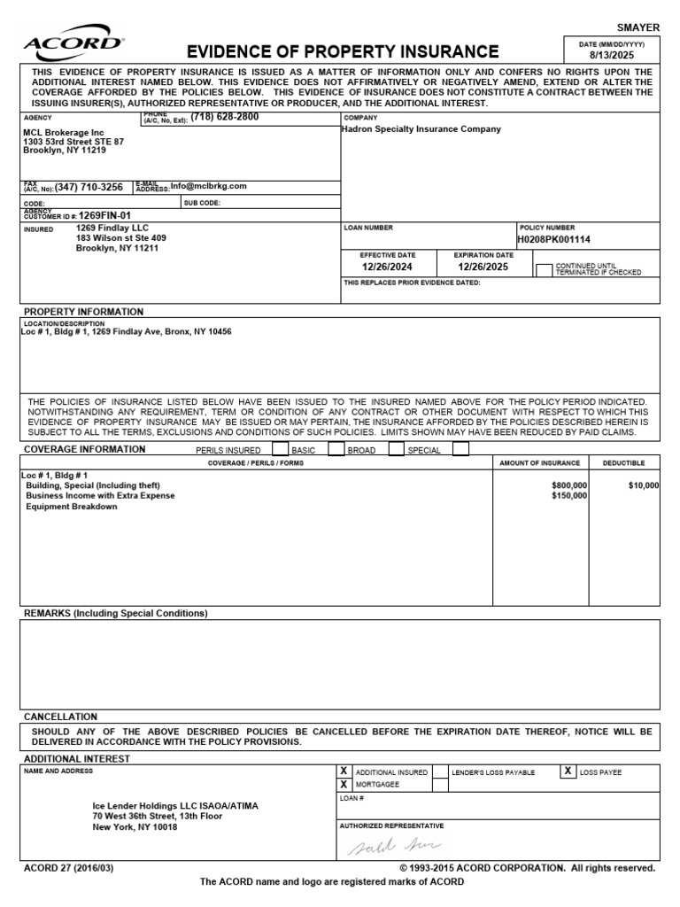 Evidence of Property Insurance Document | PDF | Insurance | Economies