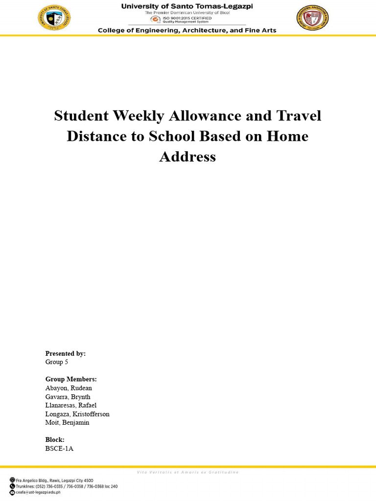 Student Weekly Allowance and Travel Distance To School Based On Home ...