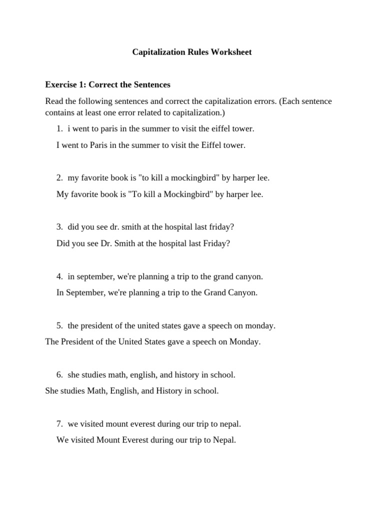 Capitalization Rules Practice Worksheet | PDF