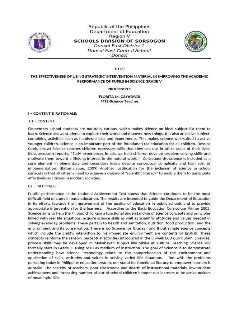 Effectiveness of Strategic Intervention in Science | PDF | Curriculum ...