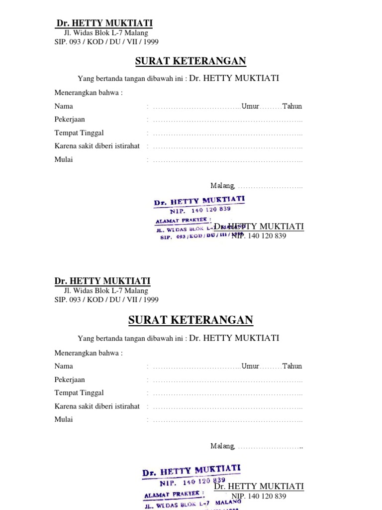 Surat Keterangan Dr Hetty Muktiati