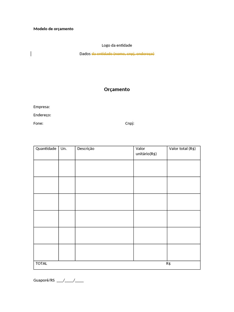 Modelo de Orçamento Empresarial | PDF