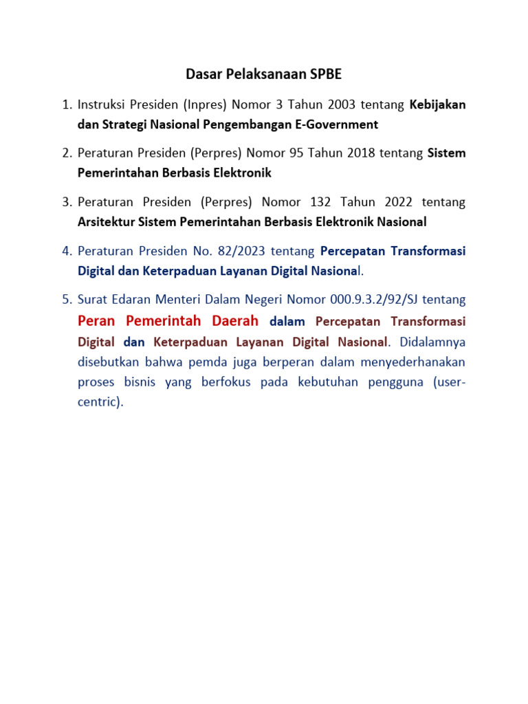 Dasar SPBE dan Transformasi Digital | PDF