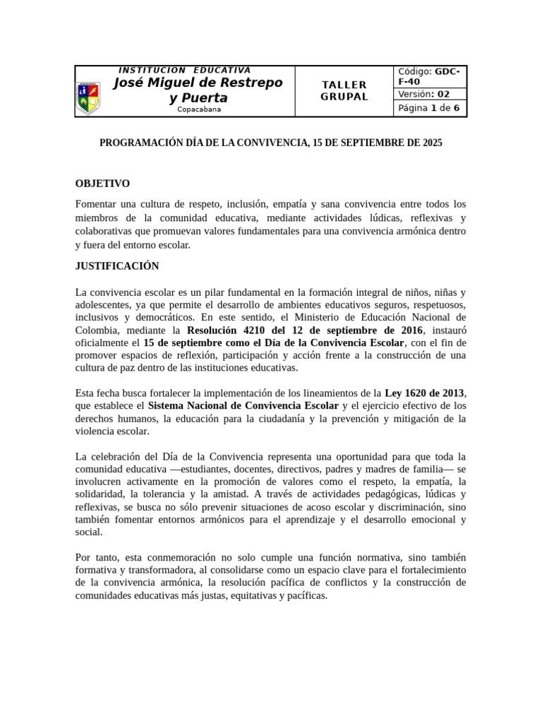 Programa Día de la Convivencia Escolar | PDF
