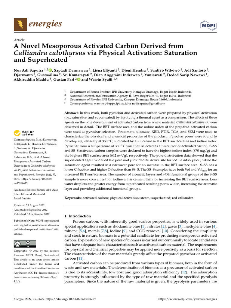 Mesoporous Activated Carbon from Calliandra | PDF | Pyrolysis | Adsorption