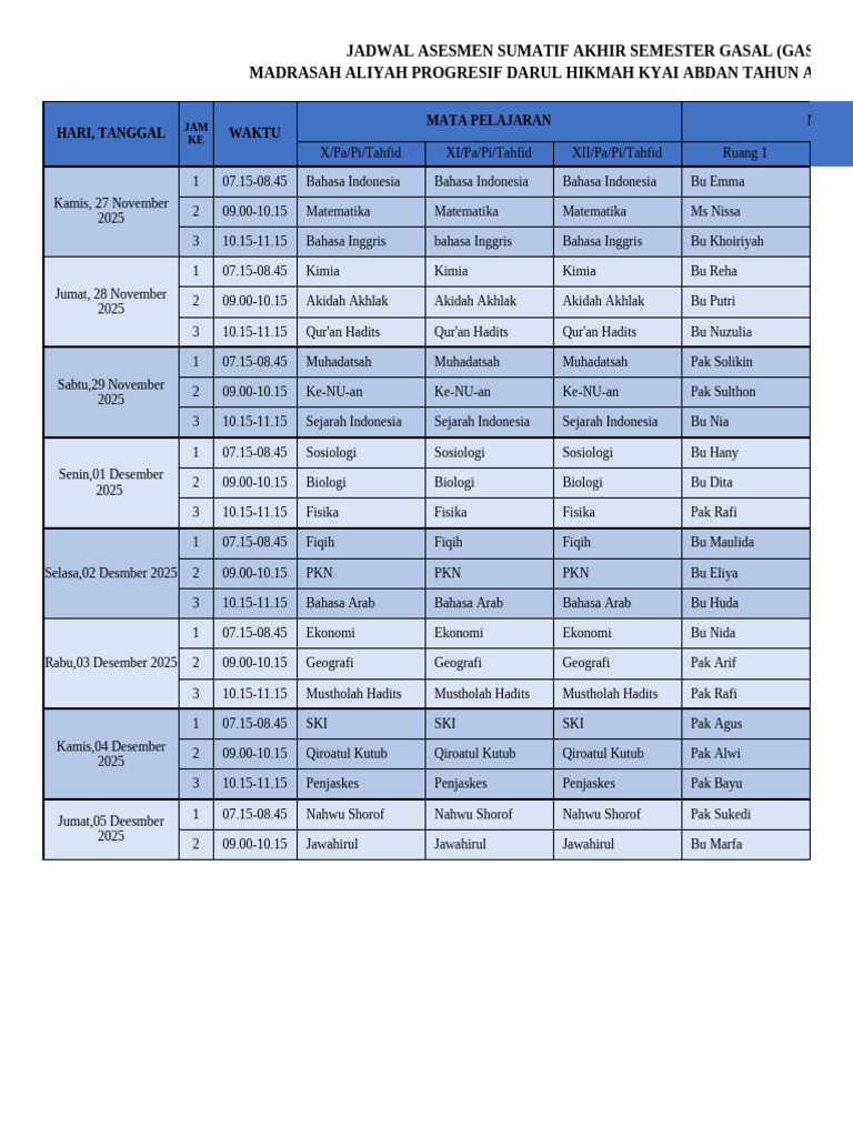 Jadwal Ujian Akhir Semester Gasal 2025 | PDF