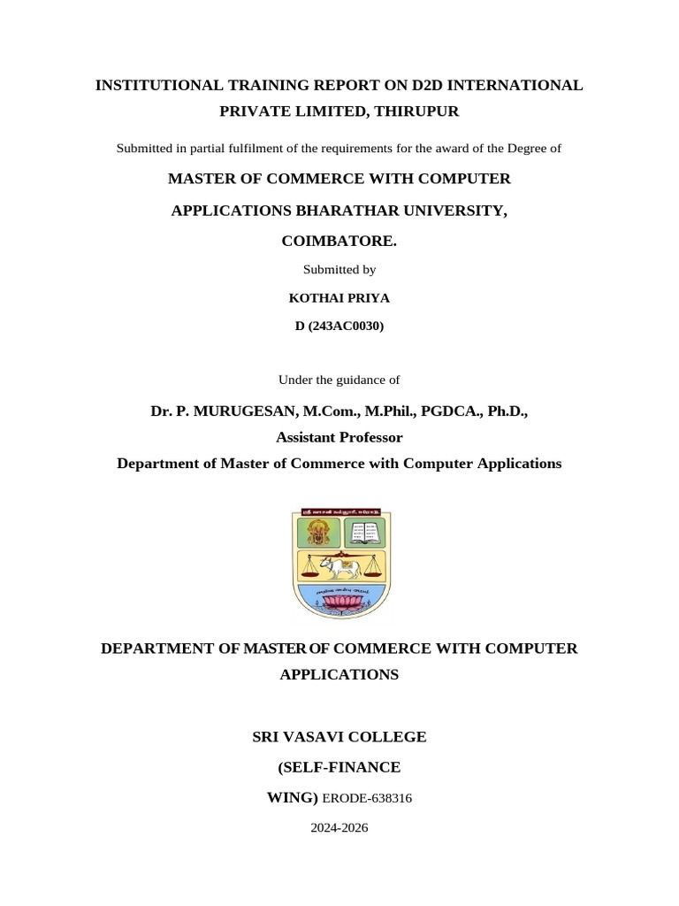 Institutional Training Report: D2D International | PDF