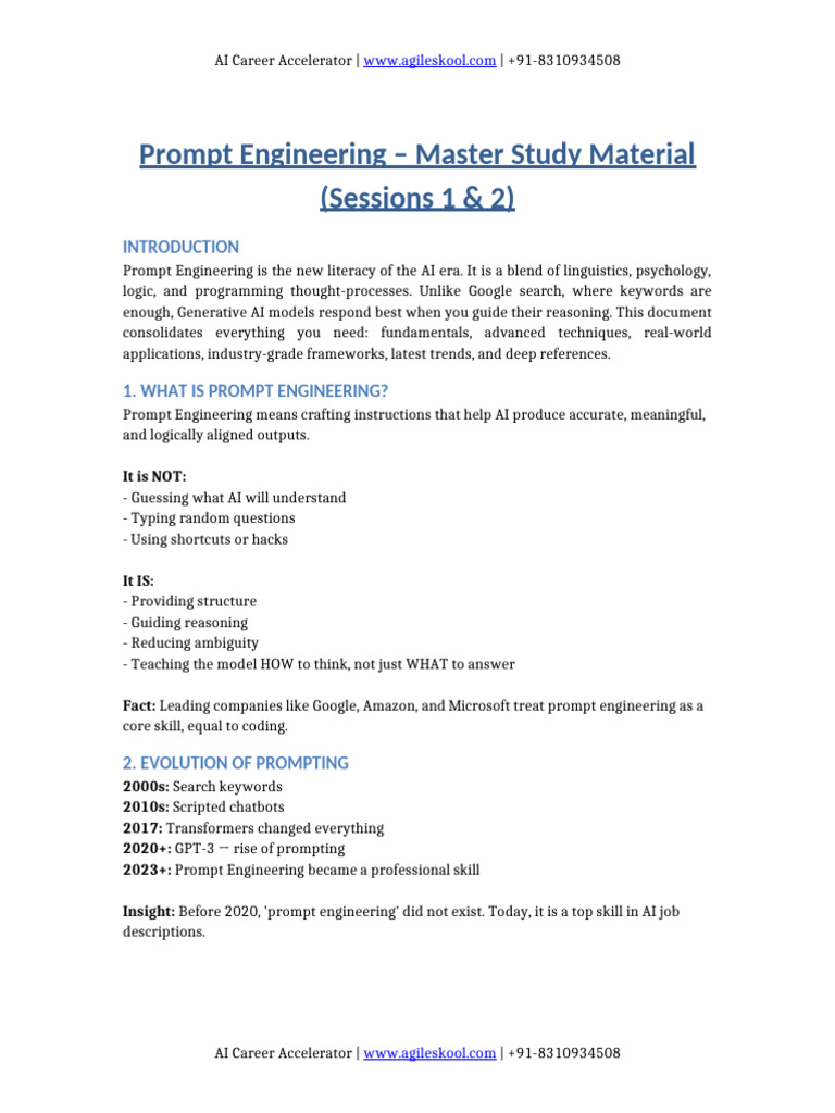 Prompt Engineering Master Study Material | PDF | Artificial ...