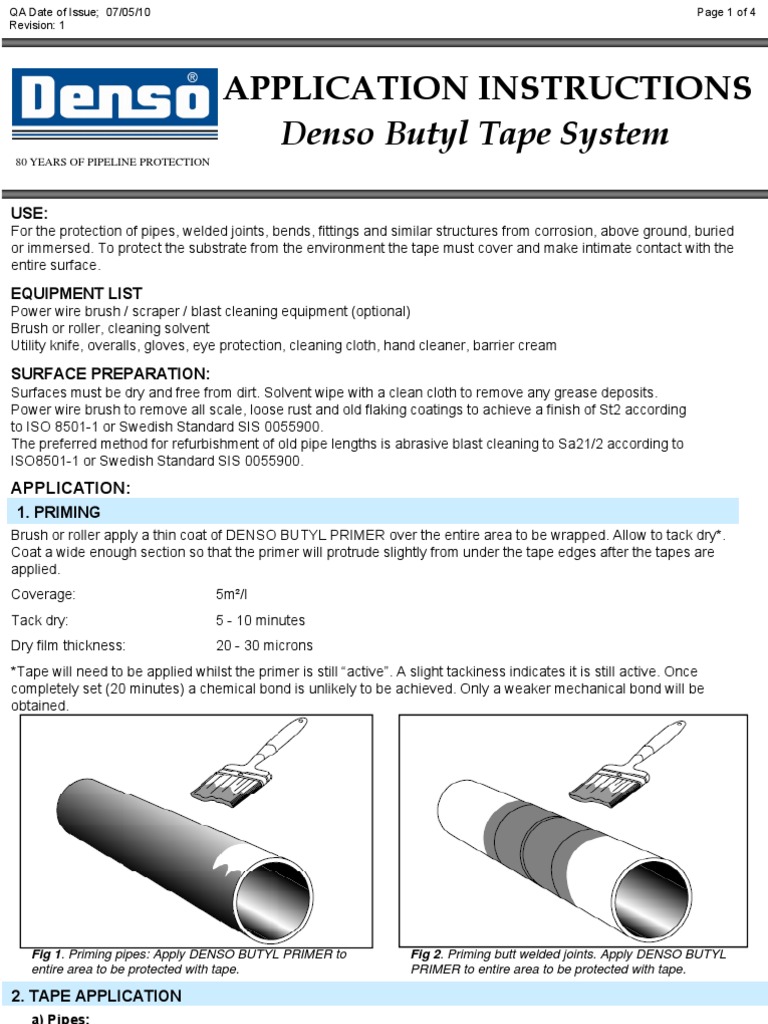 Application Instructions Denso Butyl Tape System1 | PDF | Pipe (Fluid ...