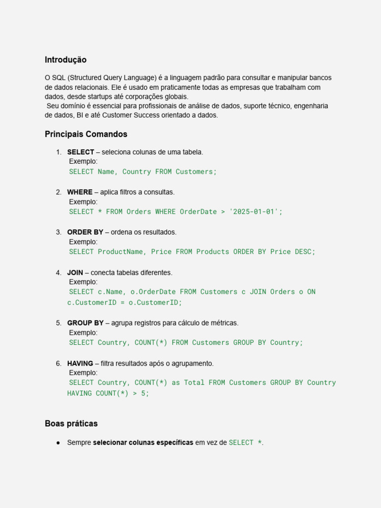 Comandos SQL Essenciais e Boas Práticas | PDF | SQL | Informática