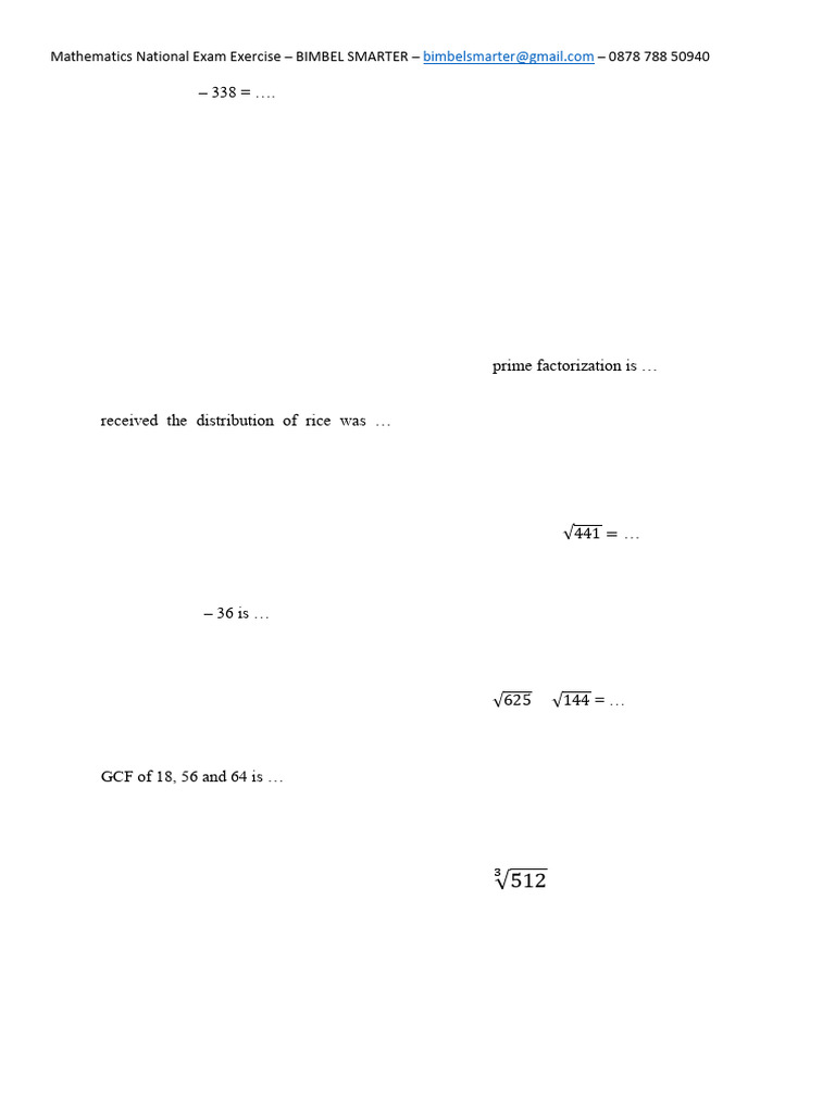 Mathematics National Exam Practice Questions | PDF | Rectangle | Area
