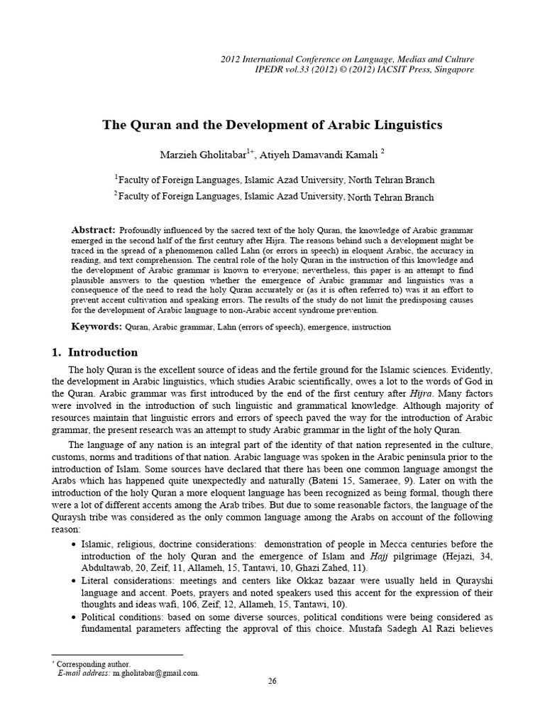 Quran's Impact on Arabic Linguistics | PDF | Arabic | Quran