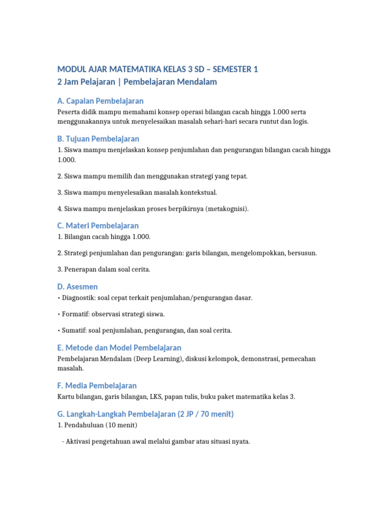 Modul Ajar Matematika Kelas 3 SD | PDF
