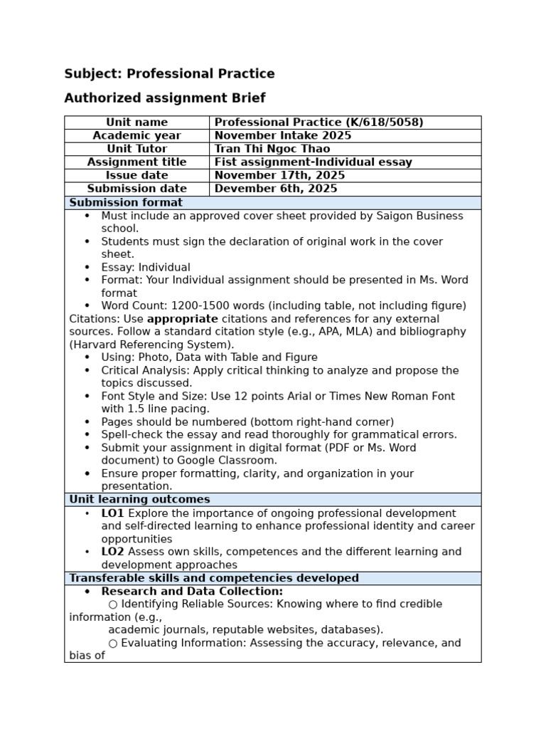 PP - Nov BM - 1st Assignment Brief (LO1&LO2) | PDF | Critical Thinking ...