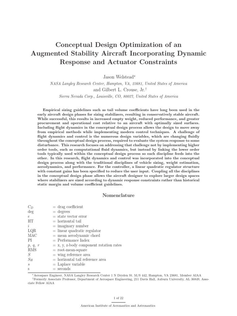Conceptual Design Optimization of An Augmented Stability Aircraft ...