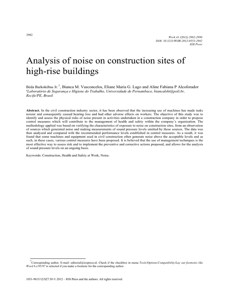 Noise Assessment in High-Rise Construction | PDF | Noise | Risk
