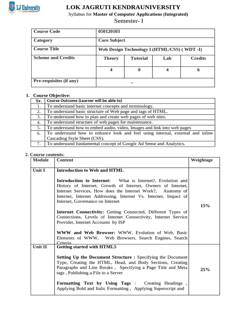 Wdt-Web Design Technology I (HTMLCSS) (Wdt-I) - 050120103 | PDF | Html ...